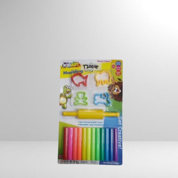 Kid Art Modeling Clay 200g 12 Colors Normal/Neon+ 4 Stamp Molds + 1 Roller - Image 2